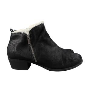Lucky Brand Shoes Womens 10 Ankle Boots Leather Faux Fur Zip Black Block Heel